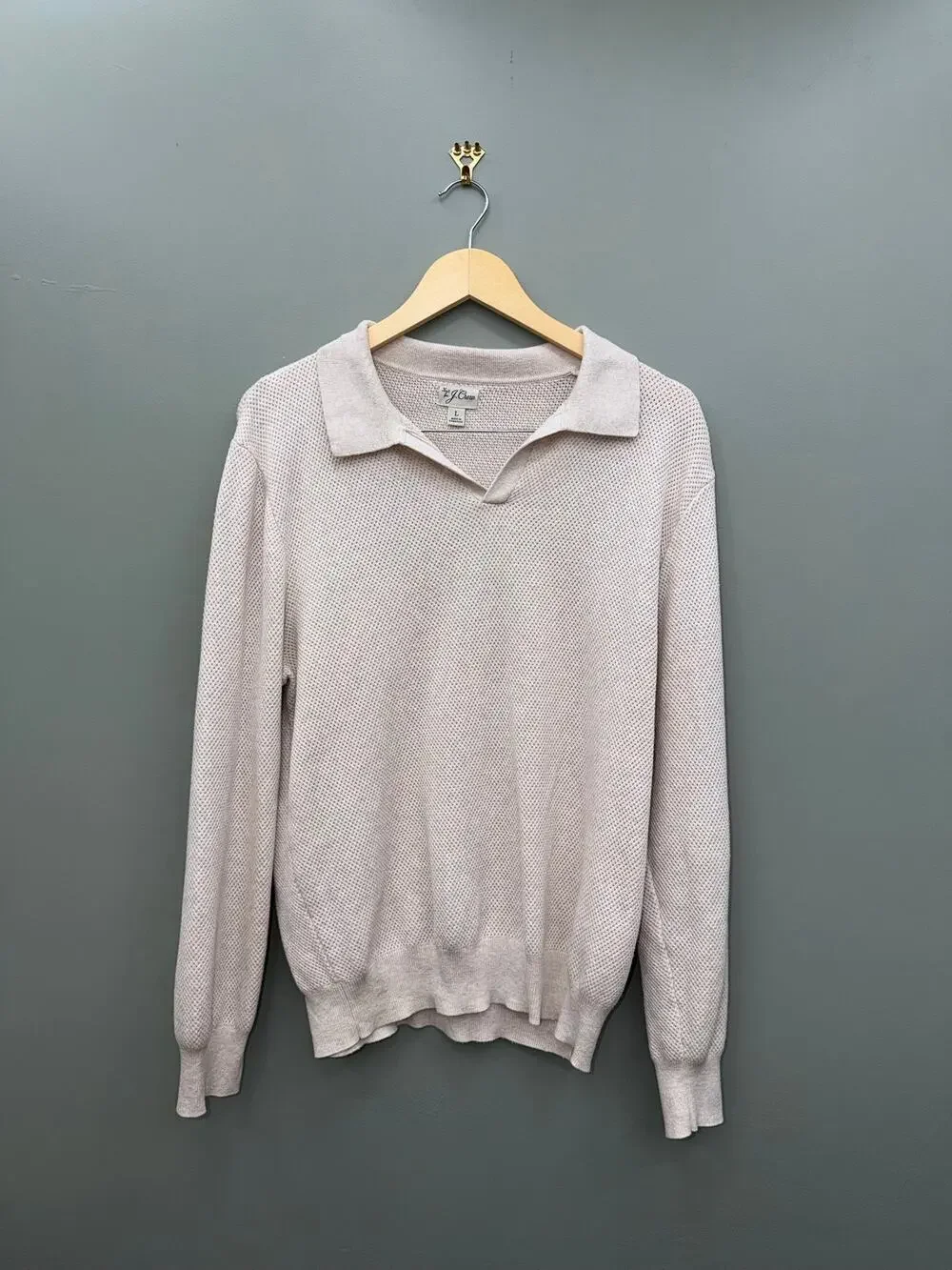 J.Crew Cotton Birdseye Knit Polo Sweater Men's Large Quiet Luxury